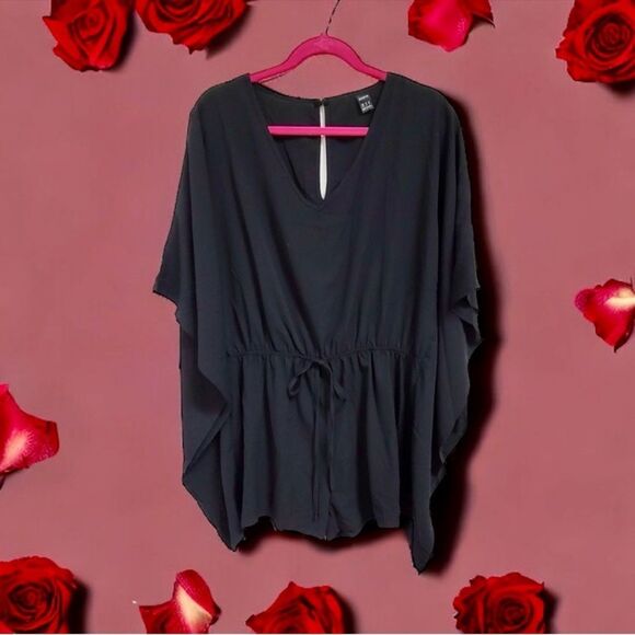 BUNDLE OF 2 SHEIN Black Rompers Kimono + Ribbed Halter Biker Shorts Unitard M - Picture 9 of 16